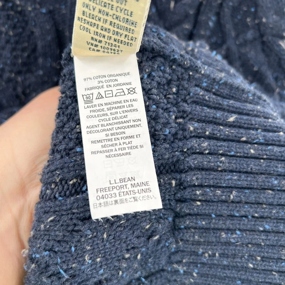 LL Bean classic Navy Blue Sprinkle specked Chunky cable Knit Sweater‎ preppy L